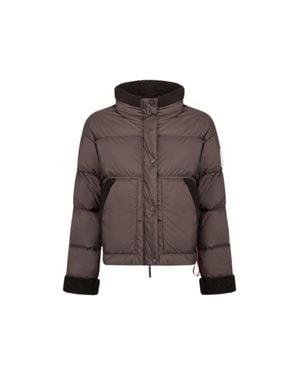 AFTER LABEL Ande Cropped Shearling Glossy Nylon Down Jacket - Brown