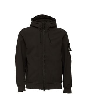 Stone Island Soft Shell-R_E. Dye Hooded Zip Jacket - Black
