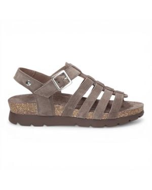 Panama Jack Wedge Stone Suede Leather Sandals - Brown