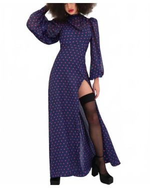 For Love & Lemons Mavis Polkadot Long Sleeve Maxi Dress - Blue