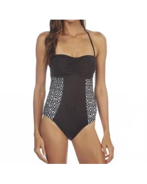 Kenneth Cole Laser Cut Above Bandeau Once Piece Swimsuit - Black
