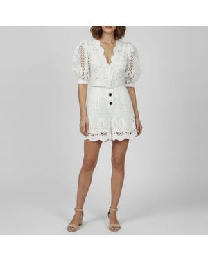 Self-Portrait Lattice Embroidered Cotton Playsuit - Natural