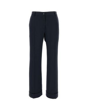 Alberto Biani Tailored Stretch Wool Pants With Ankle-Length Cut And Turned-Up Hem - Blue