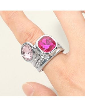 Fashnzfab Bold Round Square Cz Pave Statement Stretch Ring - Purple