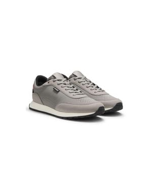 HUGO Knitted-Upper Sneakers With Logo Flag - Gray
