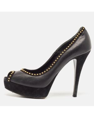 Loriblu Leather Peep Toe Platform Pumps - Black