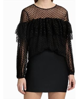 Ba&sh Mesh Raff Swiss Dot Ruffle Blouse - Black