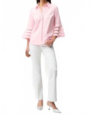 Joseph Ribkoff Stretch Poplin Organza Quarter Bell Sleeve Top - Pink