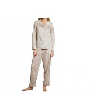 The Sleep Code Printed Floral Cotton Long Pajama Set - Natural