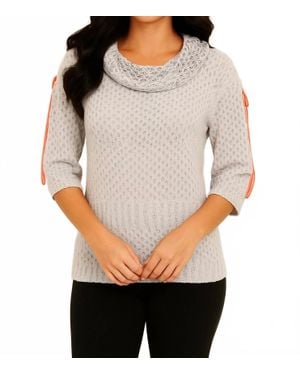French Kyss Raquelle Cowl-Neck Crochet Top - Gray