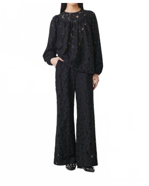 Suncoo Eyelet Wide Leg Pants - Black