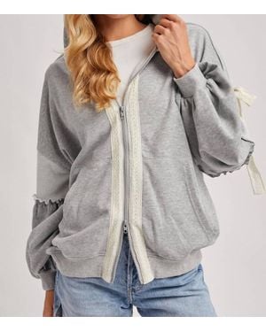Bluivy Balloon Sleeve Lace Hoodie - Gray