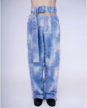 KAWAKEY Hand-Painted Fluffy Denim Deconstructed Pants - Blue