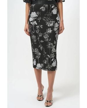 Joseph Ribkoff Sequined Floral Mesh Midi Pencil Skirt - Black