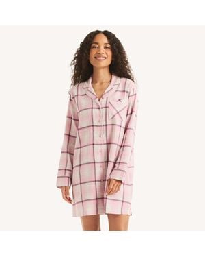 Nautica Plaid Sleep Shirt Dress - Pink