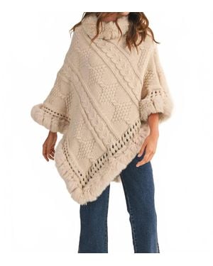 Klesis Faux Fur Trim Sweater Poncho - Natural