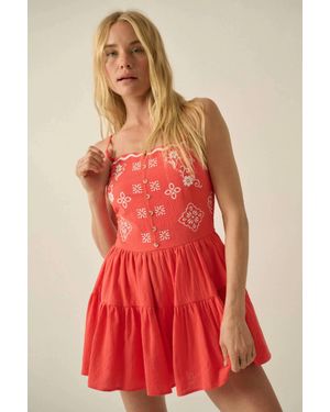 Promesa Embroidered Garden Cotton Tiered Ruffle Romper