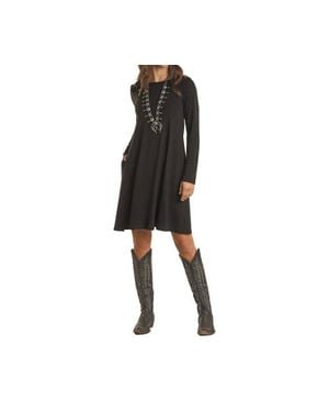Panhandle Long Sleeve Knit Swing Dress - Black