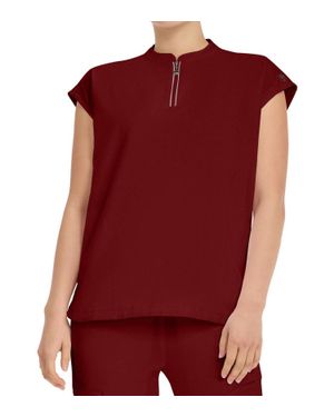 Healing Hands Sandy Zip Mandarin Collar Top - Red