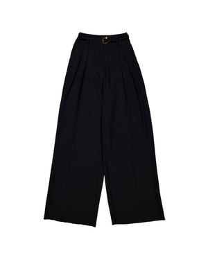 Ferragamo Ferragamo Belted Wide-Leg Silk Pants - Black