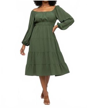She + Sky Long Sleeve Woven Tiered Dress - Green