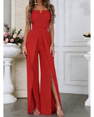 TRUEDAMES Sexy Fitted Slit Strapless Jumpsuit - Red