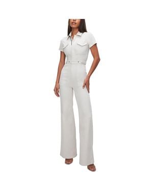 GOOD AMERICAN Denim Wide Leg Jumpsuit - White