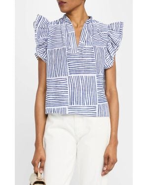 Finley Remy Stripe Ruffle-Sleeve Top - Blue