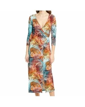 Ilse Jacobsen Floral Print Faux Wrap Midi Dress - Blue