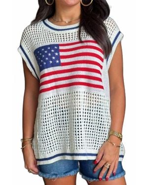 fashionworks Usa Flag Eyelet Knitted Sweater Top - Red