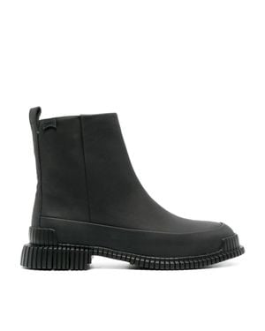 Camper Pix Minimalist Flat Rubber Sole Leather Ankle Boots - Black
