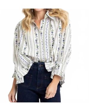Karlie French Floral Button Up Puff Sleeve Top - Gray