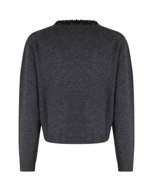 Semicouture Cropped Sweater With Rhinestone Embellishments - Gray