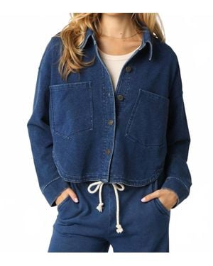 Olivaceous Cropped Button Down Denim Top - Blue