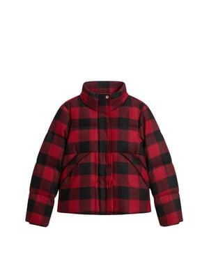 Woolrich Buffalo Check Wool Puffer Jacket With High Collar - Red