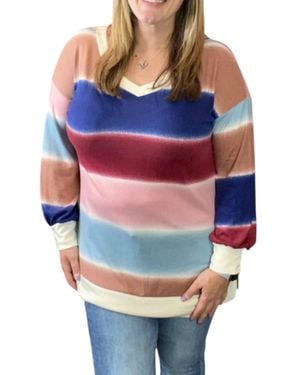 Honeyme Off Shoulder Stripe Tee - Blue