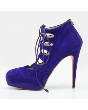 Brian Atwood Suede Lace Up Booties - Purple
