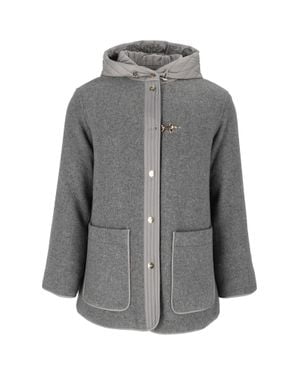Fay Dual-Material Short Jacket With Quilted Hood And Hook Closure - Gray