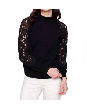 Charlie b Mock Neck Sweater With Crochet Sleeves - Black