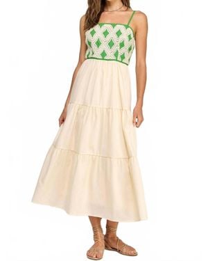 Strut & Bolt Contrast Diamond Crochet Midi Dress - Natural