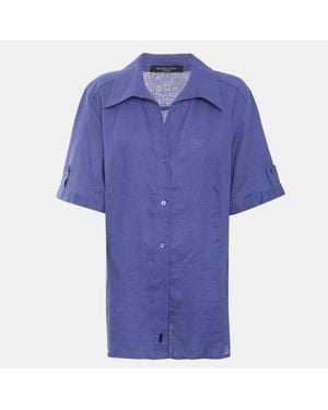 424 Marina Sport By Marina Rinaldi Linen Short Sleeve Shirt - Blue