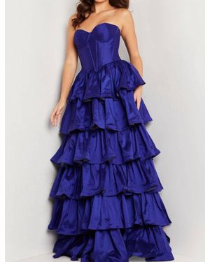 Jovani Strapless Tiered Dress - Blue