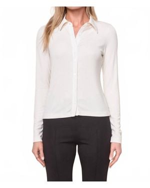 Stateside Two By One Fine Ribbed Button Up Top - White