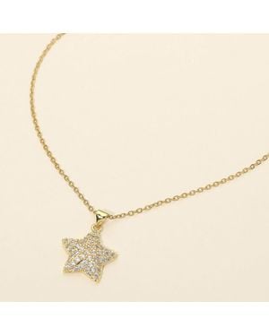 Fashnzfab Stainless Steel Rhinestone Pave Star Pendant Necklace - Natural