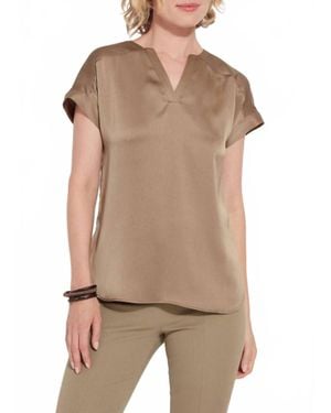 Lyssé Caroline V-Neck Satin Top - Brown