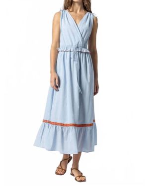 Lilla P Gathered Waist V Neck Dress - Blue