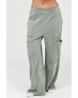 TRUEDAMES Mineral Wash Wide Leg Cargo Pants - Green