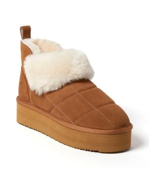 Dearfoams Fireside By Bayswater Genuine Shearling Quilted Platform Bootie - Brown