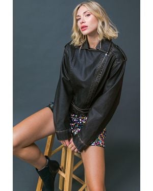 TRUEDAMES On My Way Up Faux Moto Jacket - Gray