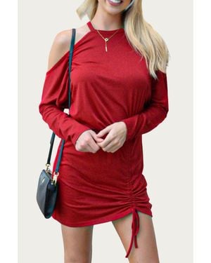 ES COLLECTION Cold-Shoulder Ruched Knit Mini Dress - Red